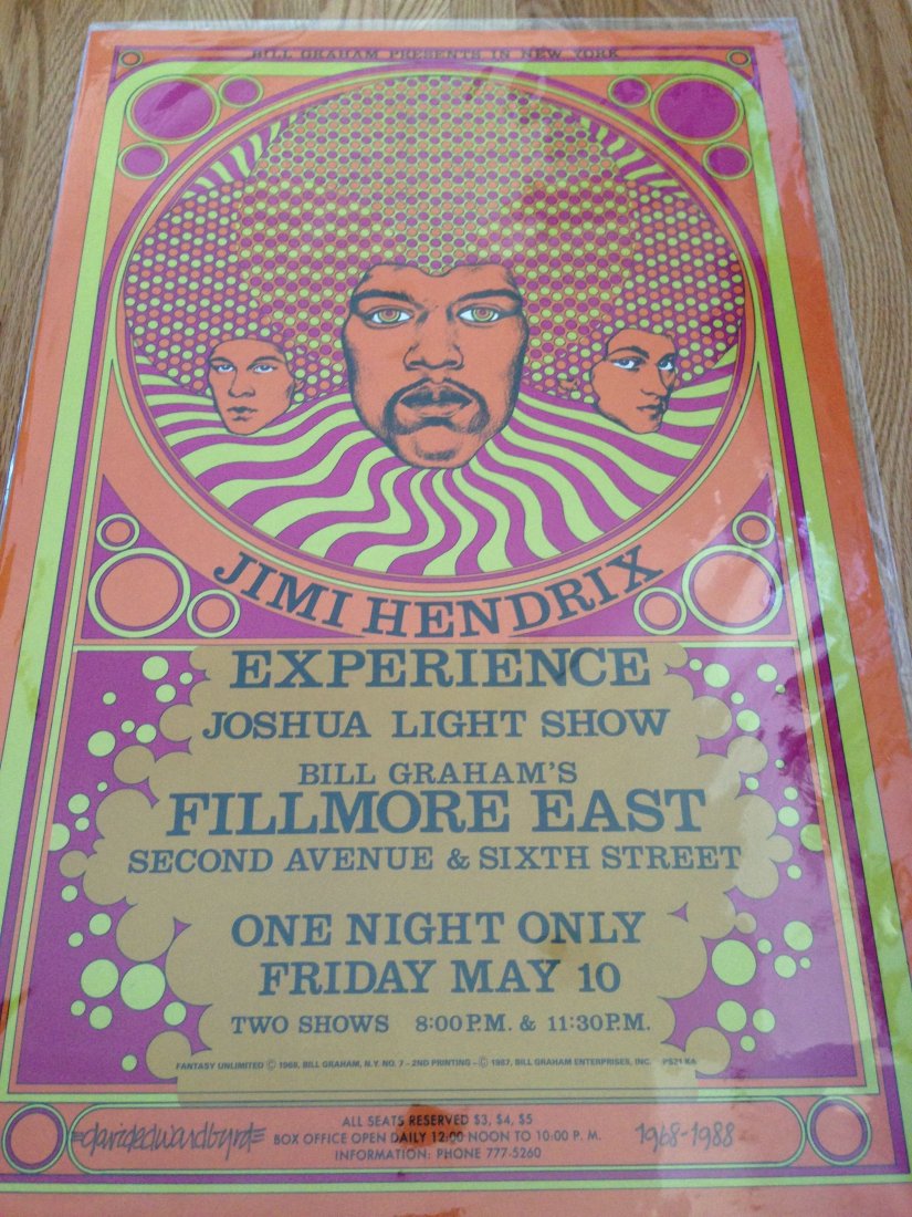 JIMI HENDRIX FILLMORE - SIGNED 2ND PRINTING: F E A T U R E D I T E M ! ! ! JIMI HENDRIX FILLMORE - SIGNED 2ND PRINTING . Bill Graham presents Jimi Hendrix and the Joshua Light Show. 1968 poster - authorized 2nd printing and SIGNED by the artist