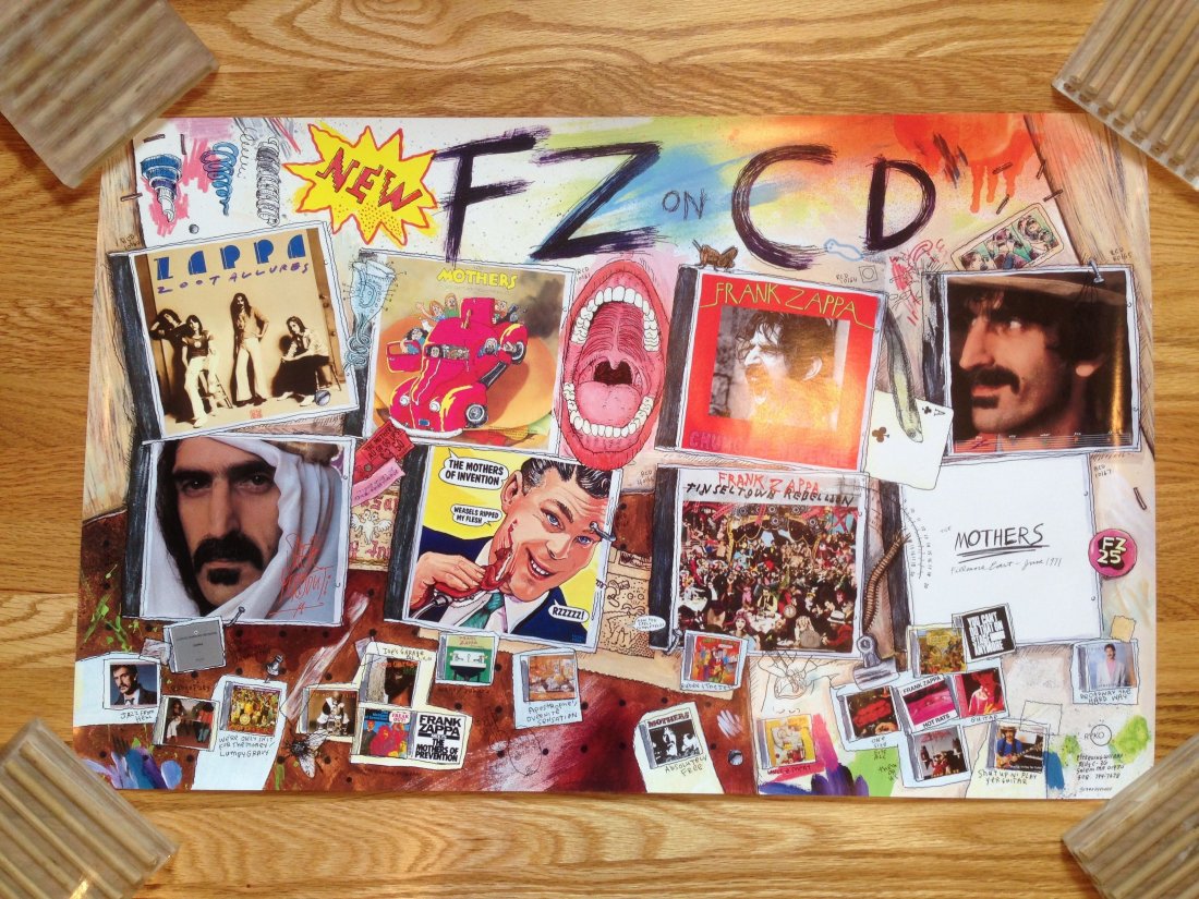 FRANK ZAPPA PROMO POSTER FZ on CD: FRANK ZAPPA PROMO POSTER FZ on CD. Mint. 14 x 22.