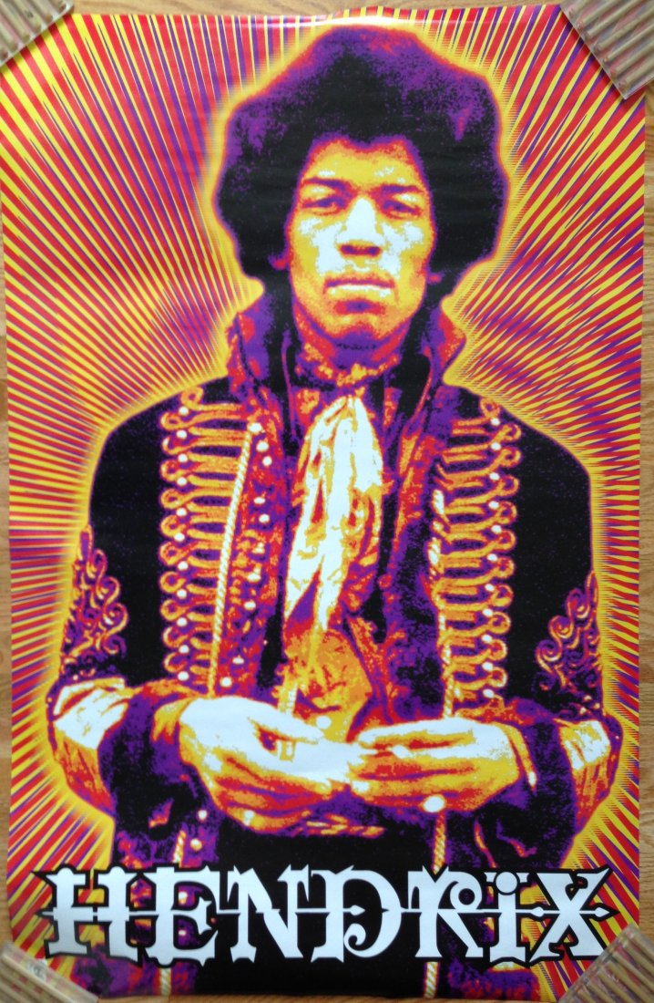 HENDRIX - PURPLE AND GOLD VIBRATIONS: Jimi Hendrix oversized poster. 35 x 22 purple and gold