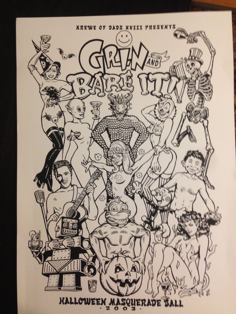 GRIN AND BEAR IT MASQUERADE BALL 2003: GRIN AND BEAR IT MASQUERADE BALL 2003. Features alfred e. neuman, elvis, grateful dead skeleton, red-e-kilowatt, robots, monsters and devil women! Mint. 17 x 22.