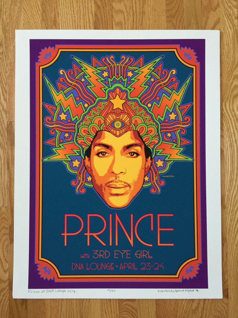 PRINCE & 3RD EYE GIRL - ORIGINAL 1ST PRESSING - D. BYRD: PRINCE and 3RD EYE GIRL - ORIGINAL FIRST PRESSING DAVID EDWARD BYRD SIGNED AND NUMBERED #10 of 50 17" x 22" ARTIST OF THE MONTH - DAVID EDWARD BYRD David Byrd was born April 4, 1941, in what is now Cl