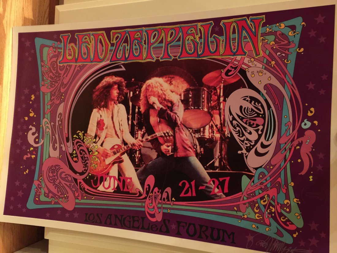 Led Zeppelin - L.A. Forum Concert Poster - SIGNED!: Led Zeppelin - L.A. Forum Concert Poster. Featuring a fantastic live photograph of Robert Plant and Jimmy Page in full performing splendour, this comemorative design by Bob Masse was for a show at the