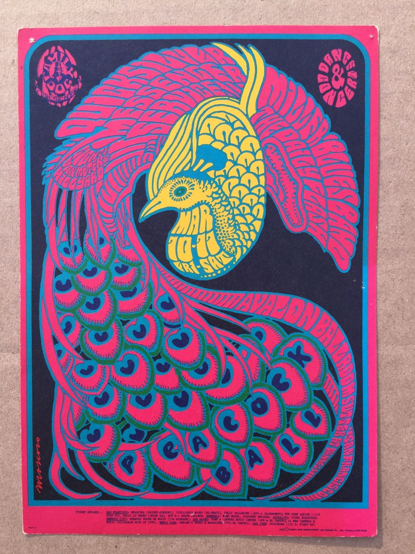 Quicksilver Messenger Service Postcard - FD51: Quicksilver Messenger Service Postcard - FD51. TOUR/SHOW: Peacock BallPERFORMERS: Quicksilver Messenger Service,The Steve Miller Blues Band, The Daily FlashARTIST: Victor Moscoso. DATE: Mar 10, 1967 -