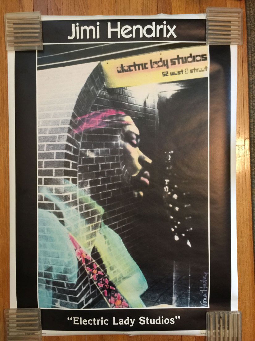 JIMI HENDRIX - ELECTRIC LADY STUDIOS: JIMI HENDRIX - ELECTRIC LADY STUDIOS. Mint. about 24 x 36. 1990 with art by Nona Hatay. Noted author, photographer and artist ! Rare version.