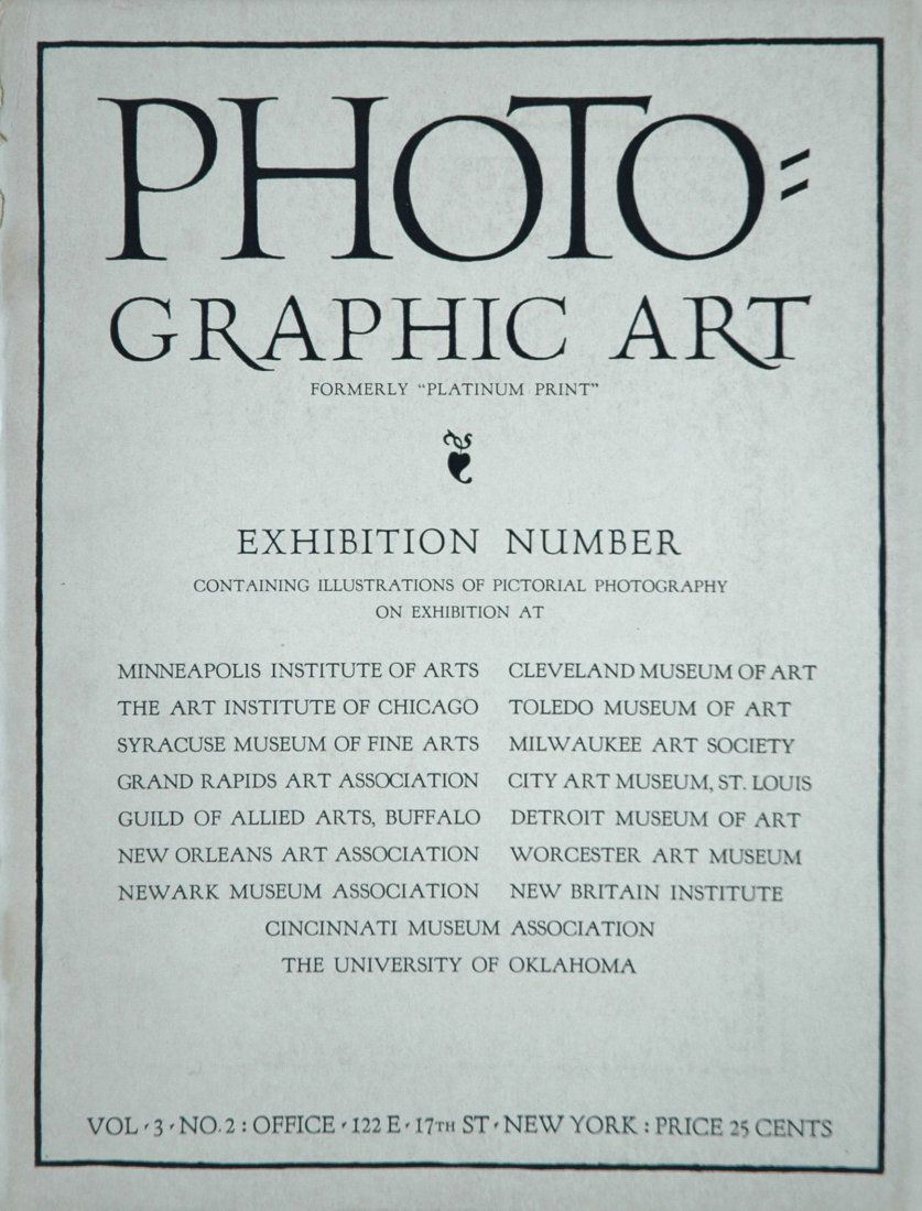 PHOTO-GRAPHIC ART. October 1917 (vol. 3, no. 2): PHOTO-GRAPHIC ART. October 1917 (vol. 3, no. 2). Softcover, 10 x 7-¾ inches, 22 pages, 13 halftone illustrations. This is the last issue of the little periodical originally named Platinum Print, edit