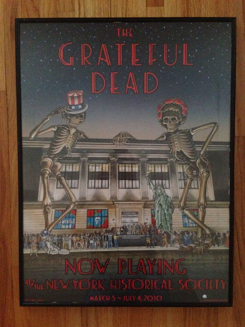 GRATEFUL DEAD at the NY Historical Society: GRATEFUL DEAD at the NY Historical Society. Framed in black matte frame with glass. 2010 by Dennis Larkins. Shows the dead skeletons and if you look in the crowd you can see many famous people INCLUDI