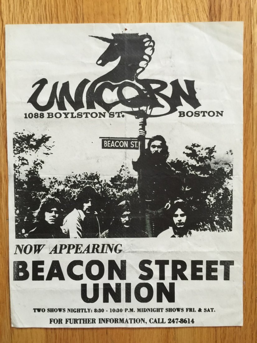 Beacon Street Union at the Unicorn in Boston: Beacon Street Union, a very well known Boston band from the '60s, whose leader, Jonathan Lincoln Wright, later became a mainstay in the country western circuit.