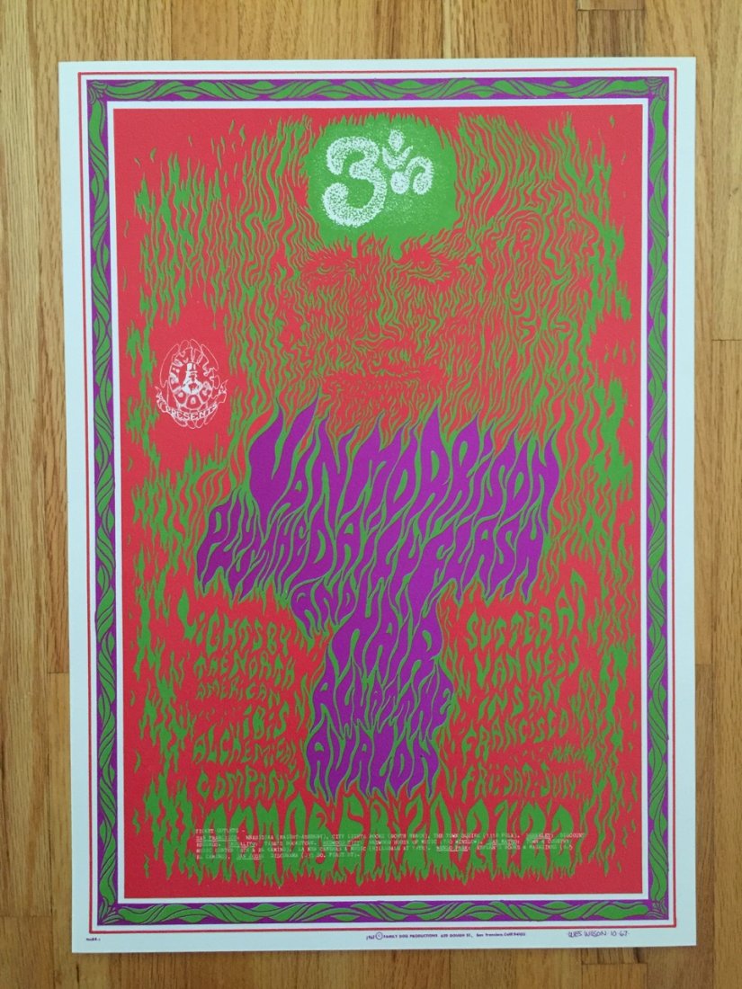 VAN MORRISON - FD88 - 1st - WES WILSON ART: PERFORMER:Van MorrisonThe Daily FlashHairLIGHT SHOW:North American Ibis Alchemical Co.FD088-POARTIST: Wes WilsonDATE: Oct 20, 1967VENUE: Avalon Ballroom (San Francisco, CA)SIZE: 14 1/8" x 20"