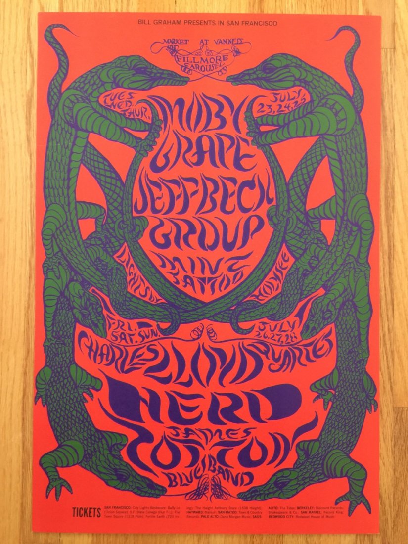 Moby Grape/Jeff Beck Group: BG-130: Moby Grape/Jeff Beck Group: BG-130 on uncoated stock 14 x 21 1/8”. 1st and only printing.PERFORMER:Moby GrapeJeff Beck GroupMint Tattooand 3 moreLIGHT SHOW:Holy SeeBG130ARTIST: Lee ConklinDATE: Jul