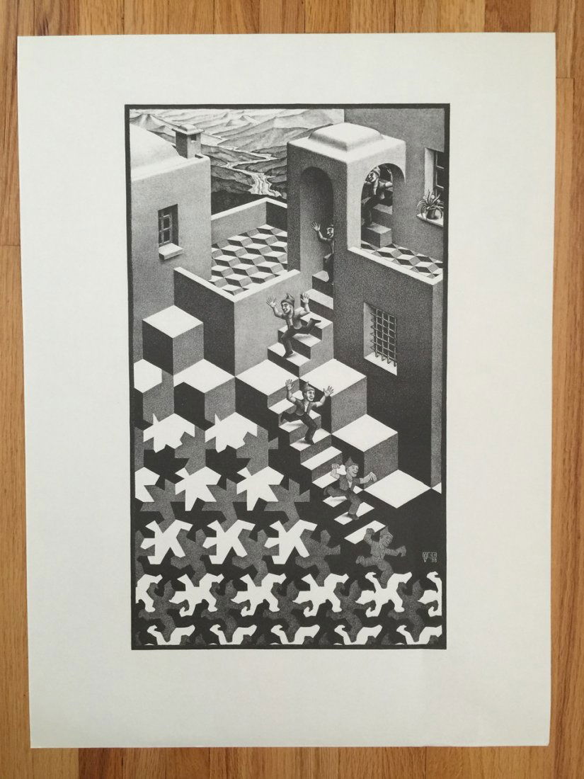 M.C. ESCHER PRINT - 1970's - Cycle: M.C. ESCHER PRINT - 1970's - Cycle. M.C. ESCHER 1968 PRINT - Cycle. Original. About 22" wide. Mint to near Mint.