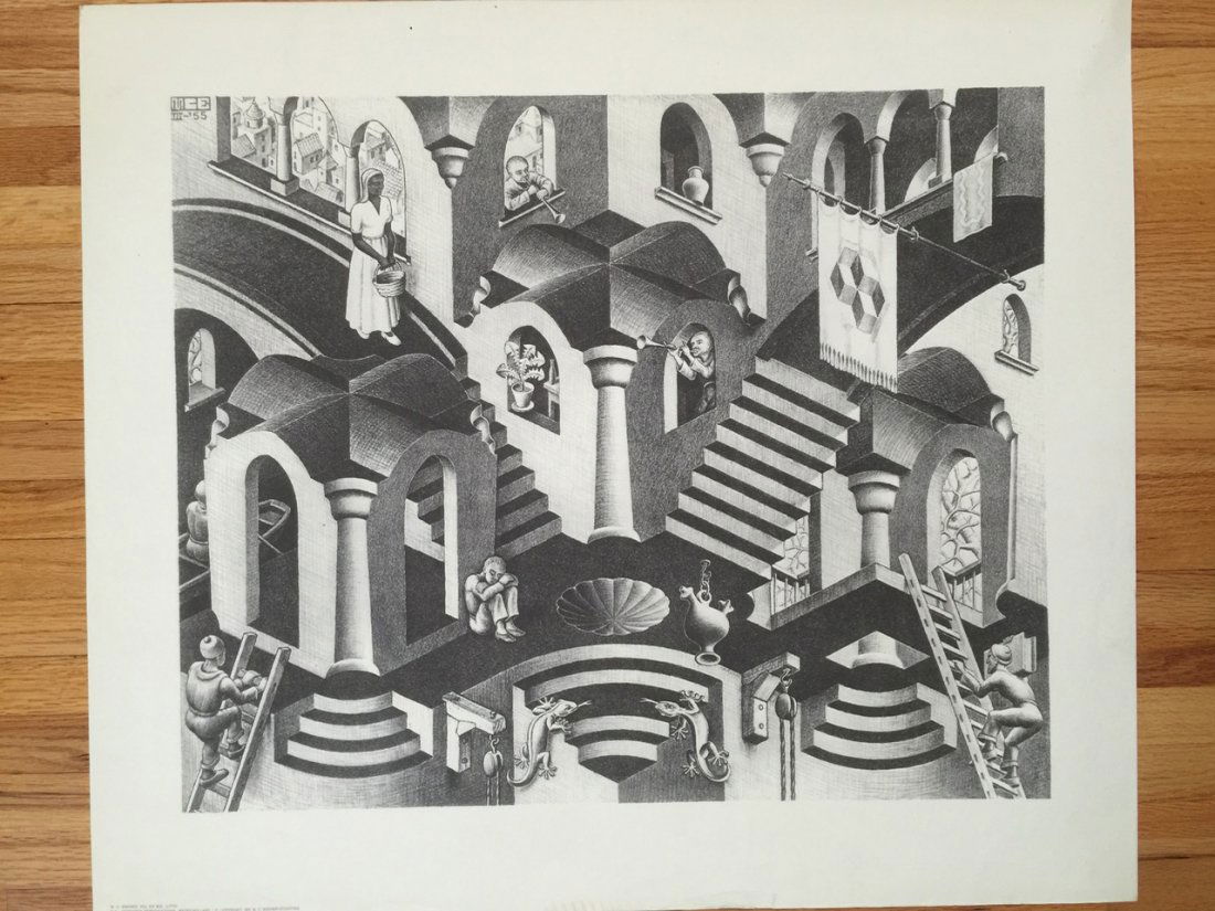M.C. ESCHER PRINT - 1970's: M.C. ESCHER PRINT - 1970's. M.C. Escher - Hol en Bol (Convex and Concave) 1970 Hattem-Holland. The MC Escher Foundation. Near Mint for being 45 years old.23-1/2 x 27.