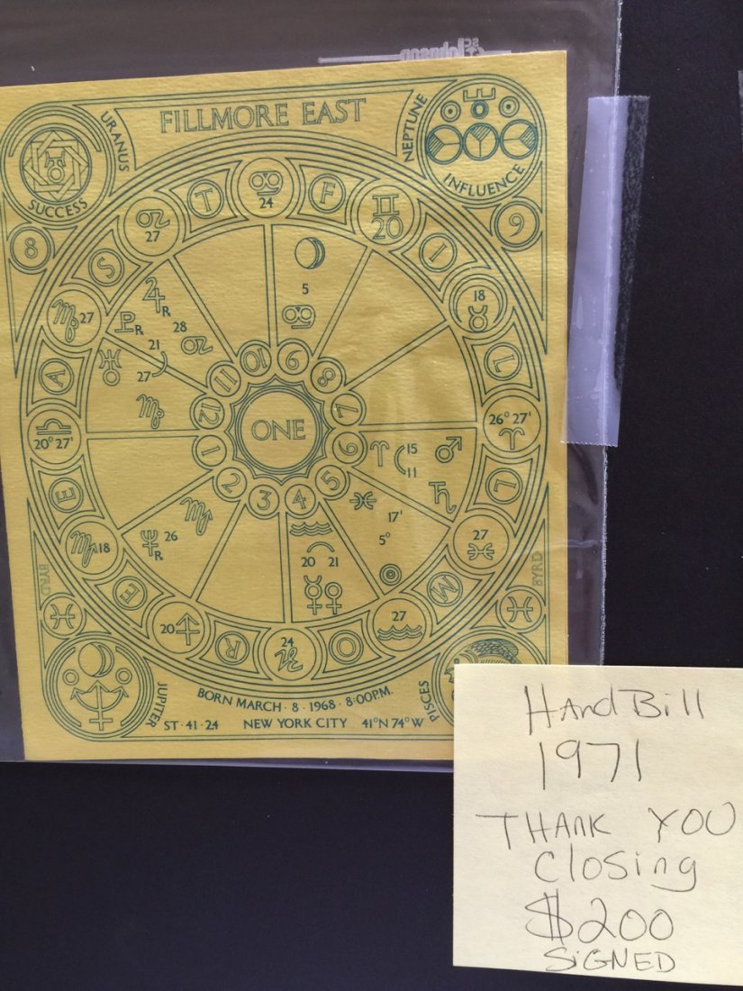 FINAL FILLMORE ASTROLOGICAL THANK YOU - 1971 !: FINAL FILLMORE ASTROLOGICAL THANK YOU - 1971 ! Signed by the artist David Edward Byrd
