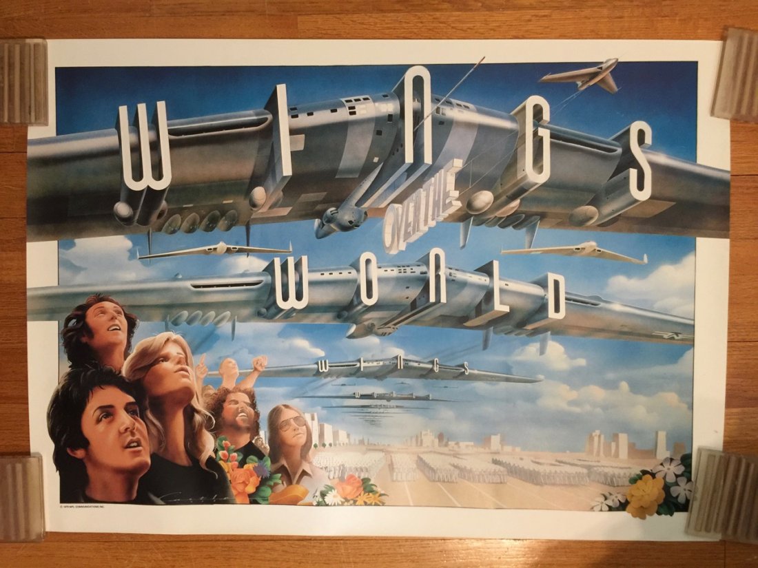 PAUL MCCARTNEY POSTER - WINGS OF THE WORLD: PAUL MCCARTNEY POSTER - WINGS OF THE WORLD. Wonderful illustration. Original promo poster. About 24 x 36