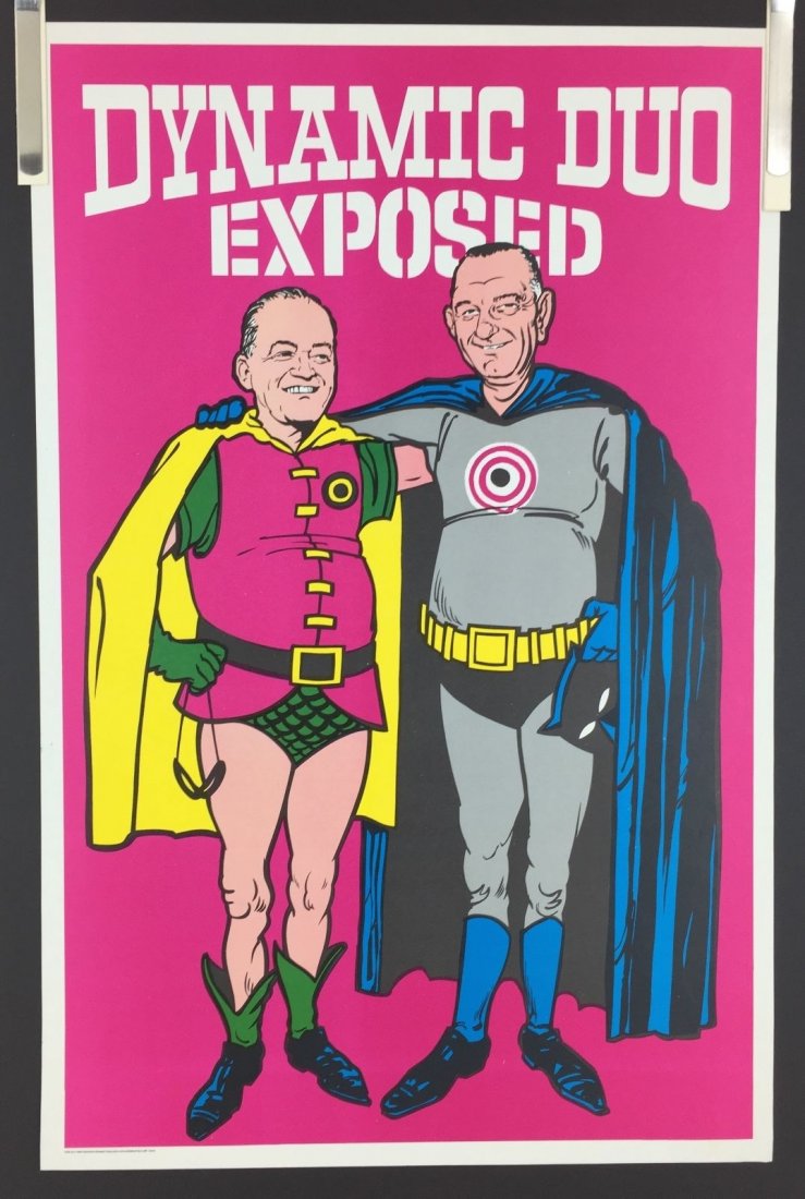 Original 1968 Pandora - Dynamic Duo Exposed: Original 1968 Blacklight colored Pandora Poster “Dynamic Duo Exposed” Humphrey and Johnson. Designed by Pandora Co-Founder David Nordahl, this Batman and Robin take-off on our Fearless Leaders was