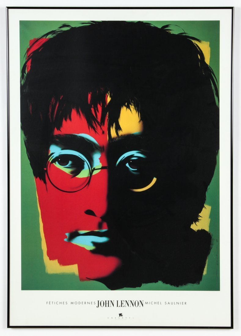 JOHN LENNON PORTRAIT by Michael Saulnier 1988: JOHN LENNON PORTRAIT by Michael Saulnier. Large oversized gallery print - 28 x 40. Marked Ftiches Modernes which loosely translates to Modern Fetish. Ships Flat. 1988 print. These are highly collectib