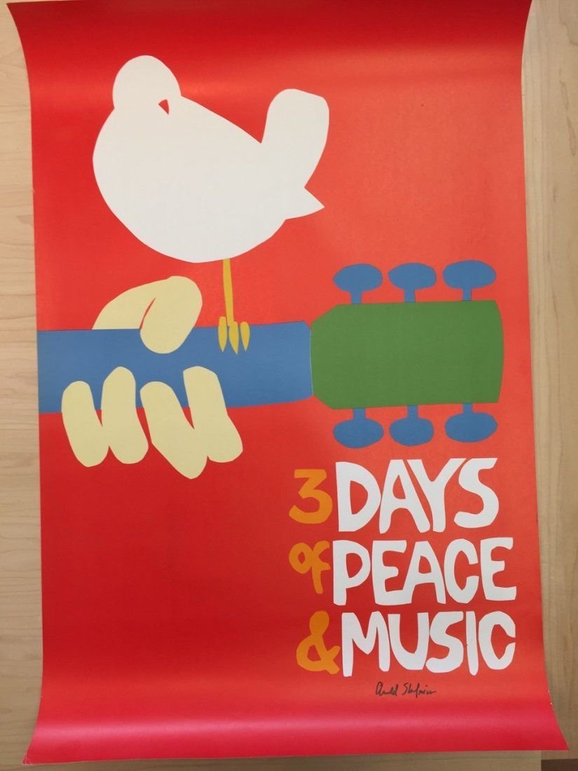 Woodstock no back plate: signed by artist: ONE OF A KIND - ARNOLD SKOLNICK OWNED AND SIGNED WOODSTOCK BLANK - REAL - RARE - ORIGINAL - Woodstock Music and Art Fair(large version without black plate)Owned by the artist: Arnold SKOLNICK, since 1