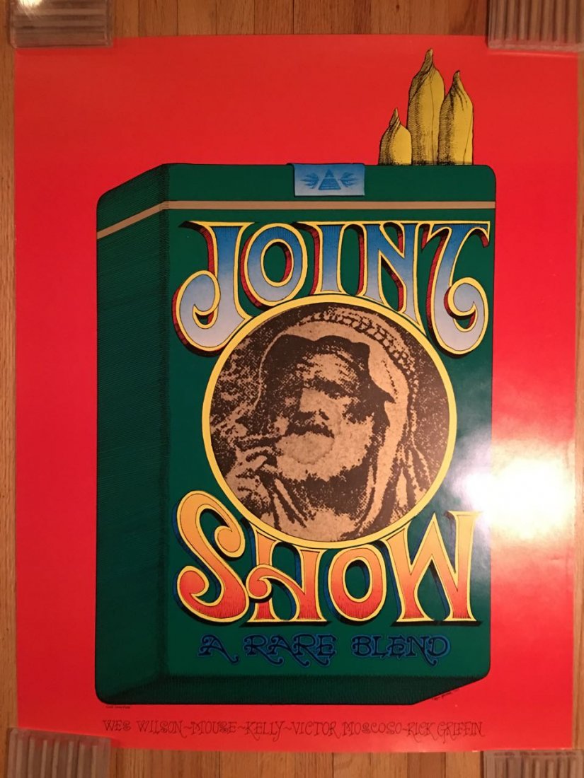 Wes Wilson Joint Show Poster - 1st: Joint Show Poster - 1st. TOUR/SHOW: Joint Show PERFORMER: Wes Wilson, Stanley Mouse, Alton Kelley ITEM NUMBER: MOG670717-PO ARTIST: Rick Griffin DATE: Jul 17, 1967 VENUE: Moore Gallery (San Francisco,