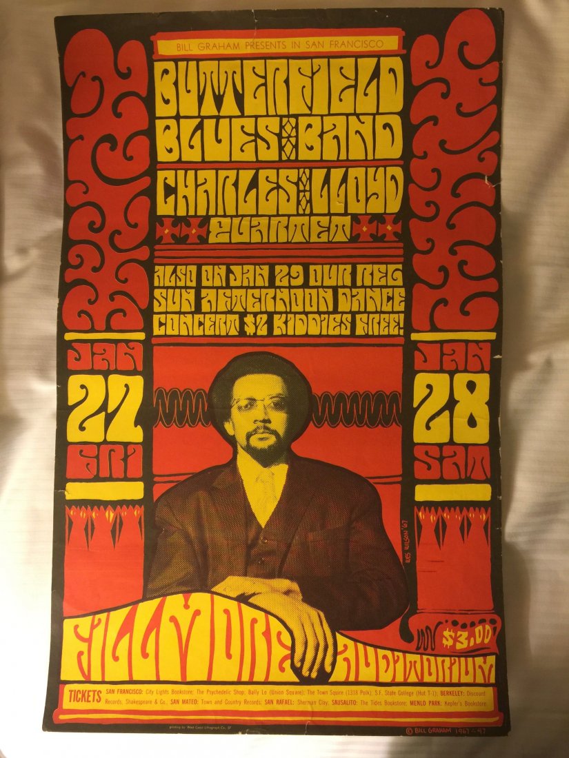 The Paul Butterfield Blues Band - BG047 - 1st: Wes Wilson art ! Small 1" tear in top, left and right border margins. Frame it and it's not seen. 14 7/16" x 22 7/8". 1967