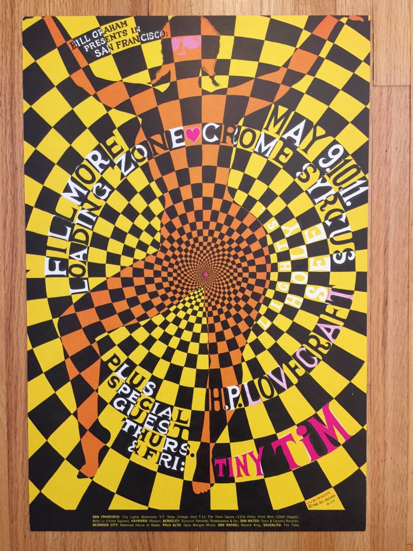 The Loading Zone - BG119 - 1st: The Loading Zone, Crome Syrcus, H.P. Lovecraft and Tiny Tim !!! Art by Wilfred Weisser. 1968. Size: 14" x 21".