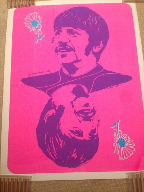 RINGO - from the BEATLES BLACKLIGHT COLLECTION: RARE ! '67. TOTALLY RARE AND VINTAGE. JUST ADDED - Ringo is one of the easier ones of this set to find, and we had a few extra - so we are selling it at a rare price. Art by Steve Sachs 1967. a silksc