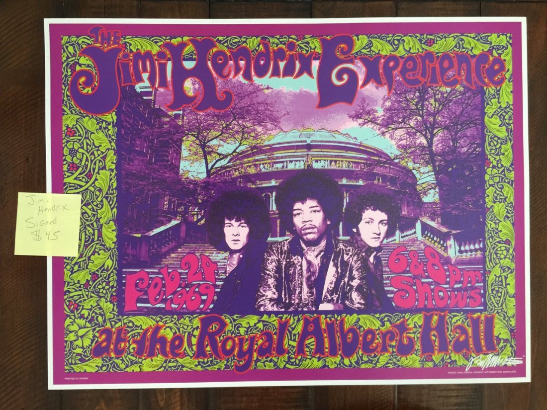 Jimi Hendrix Experience. Signed by artist !: Bob Masse 2012. Signed by artist ! Hendrix at the royal albert hall. Bright vivid colors.