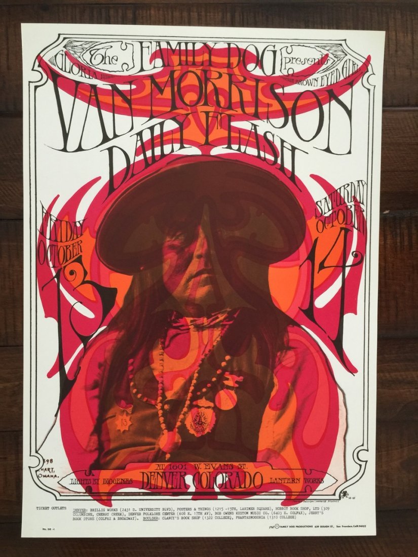VAN MORRISON - FDD006 - 1st: VAN MORRISON - FDD006 - 1st and only printing. PERFORMER: Van Morrison, The Daily Flash. LIGHT SHOW: The Diogenes Lantern Works. ITEM NUMBER: FDD006. ARTIST: Stanley Mouse and Alton Kelley. DATE: Oct 