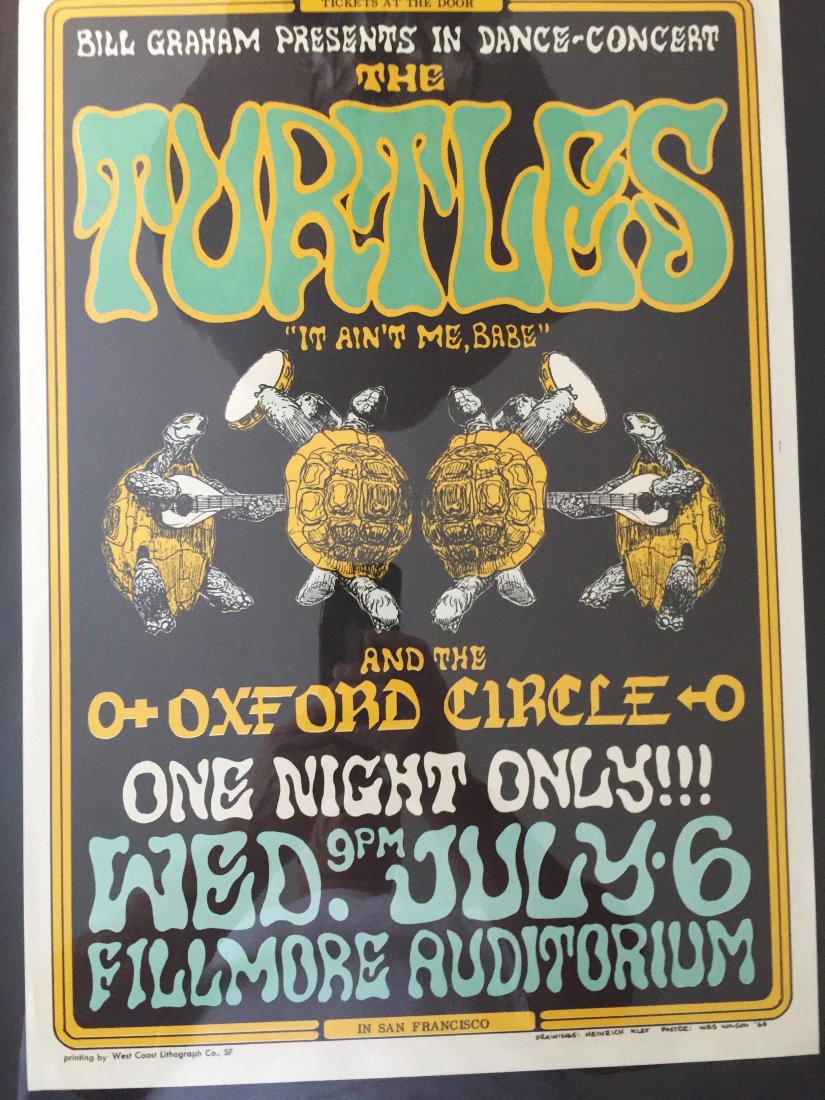 Turtles/Oxford Circus: Fillmore, BG15. 2nd Printing: Turtles/Oxford Circus: Fillmore, BG-15. 2nd Printing: 13 7/8 x 19 7/8”, lower left corner has “Printing by…..” No union logo #72. PERFORMER: The Turtles, Oxford Circle. BG015. ARTIST: Wes Wils