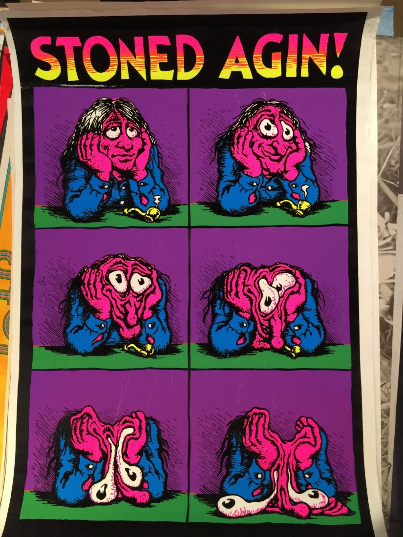 Stoned Agin - R. Crumb: Stoned Agin - R. Crumb. flocked, blacklight. 1971. 18 x 24.