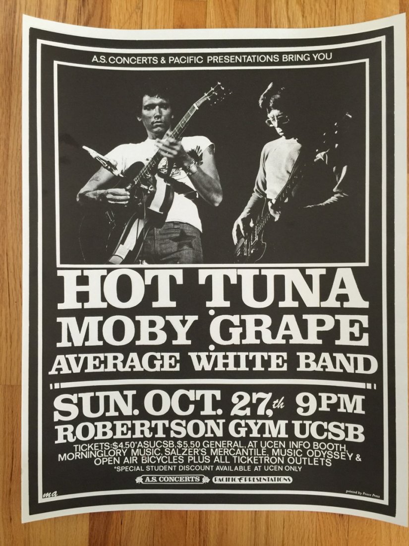 HOT TUNA POSTER - MOBY GRAPE- RARE: HOT TUNA POSTER - MOBY GRAPE- RARE.Printed by Peace Press.about 21 x 28.