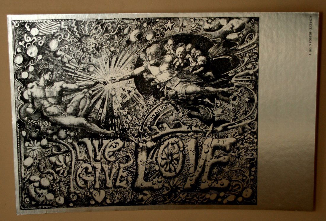 BIG O POSTER - LIVE GIVE LOVE - MARTIN SHARP: BIG O POSTER - LIVE GIVE LOVE. RARE FOIL. NEAR MINT. ROLLED. VINTAGE. A major figure of Australian pop art during the 1960s and 70s, Martin Sharp is renowned for his cartoons, collages, paintings and
