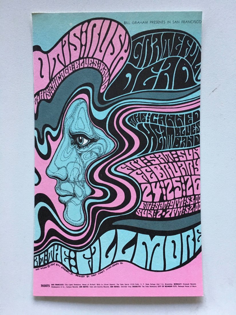 BG051 - Postcard 1st Printing - Grateful Dead: 1967 art by Wes Wilson.