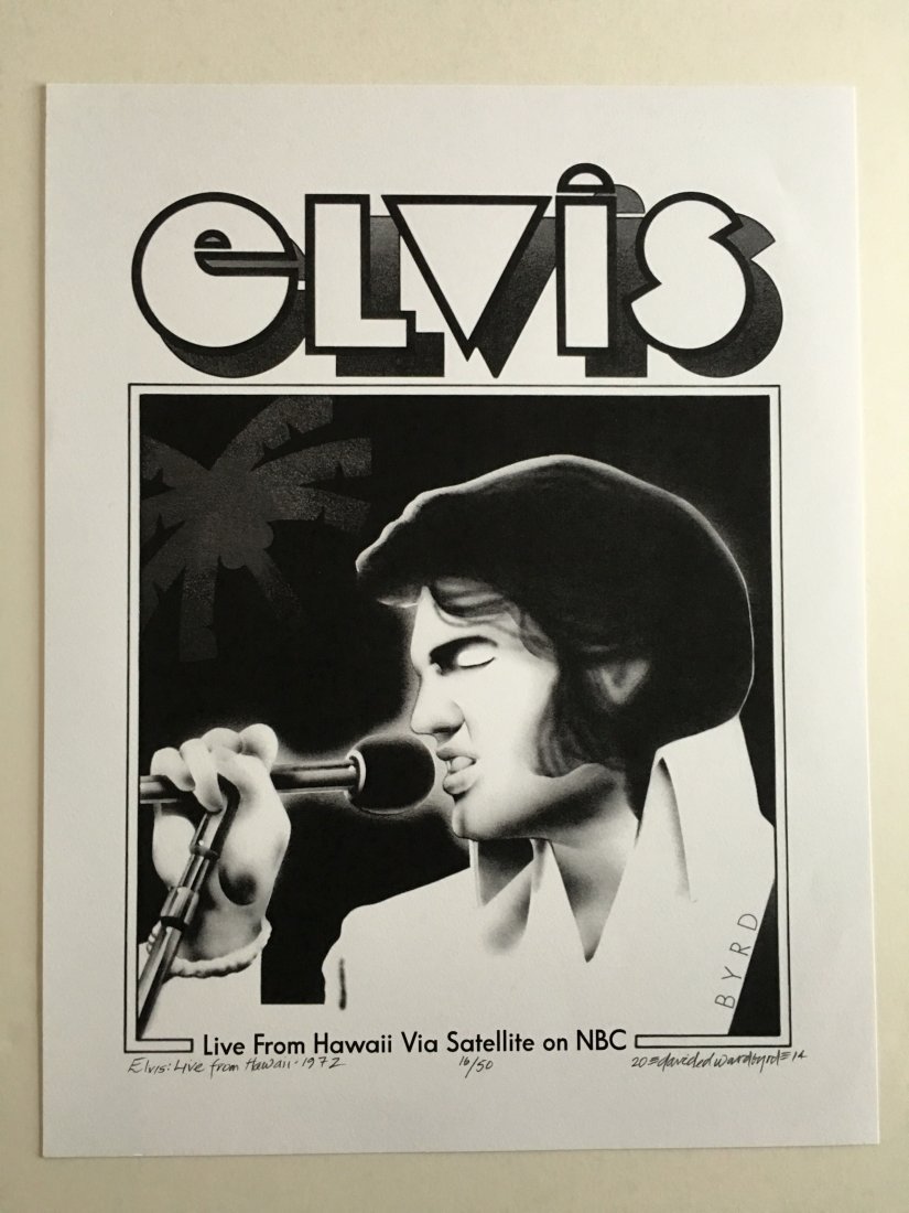 ELVIS LIVE FROM HAWAII - SIGNED and NUMBERED: ELVIS LIVE FROM HAWAII - SIGNED and NUMBERED by david byrd. Giclee about 20" tall. #16 of 50 !