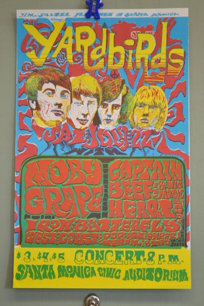 YARDBIRDS - and Moby Grape in Santa Monica: Moby Grape, and others. Measures approx. 14.75"x23.75”Artists Richard TolmachBands: Moby Grape, Captain Beefheart, YardbirdsYear:1967Released:07/22/67Paper:Thin StockVenues: Civic Auditorium - Santa