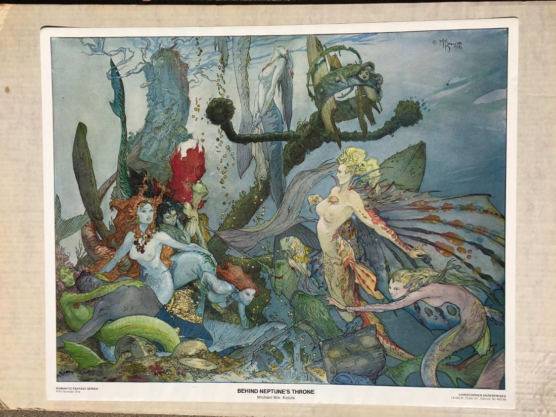 Behind Neptune's Throne Poster. - Kaluta.: Romantic fantasy series. Print number #1. Behind Neptune's Throne. Art by Michael Wm. Kaluta. Christopher Enterprises. 1976.