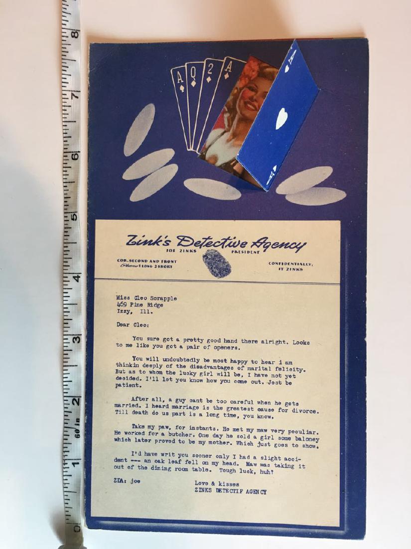 ZINK'S DETECTIVE AGENCY - RARE PIN UP CARD WITH CUT OUT: ZINK'S DETECTIVE AGENCY - RARE PIN UP CARD WITH CUT OUT. Famous art by Zoë Mozert (April 27, 1907 – February 1, 1993), born Alice Adelaide Moser, was an American illustrator. She was one of the ear