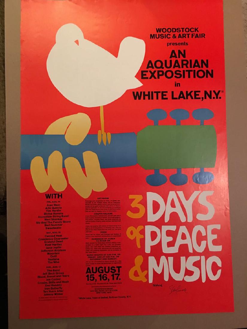 ORIGINAL WOODSTOCK POSTER - SIGNED - DIRECT FROM ARTIST: ORIGINAL WOODSTOCK POSTER - SIGNED - DIRECT FROM ARTIST. THIS ORIGINAL WOODSTOCK poster is DIRECT from the artist, Arnold SKOLNICK.This poster is SIGNED by the artist. It is CERTIFIED original. We hav