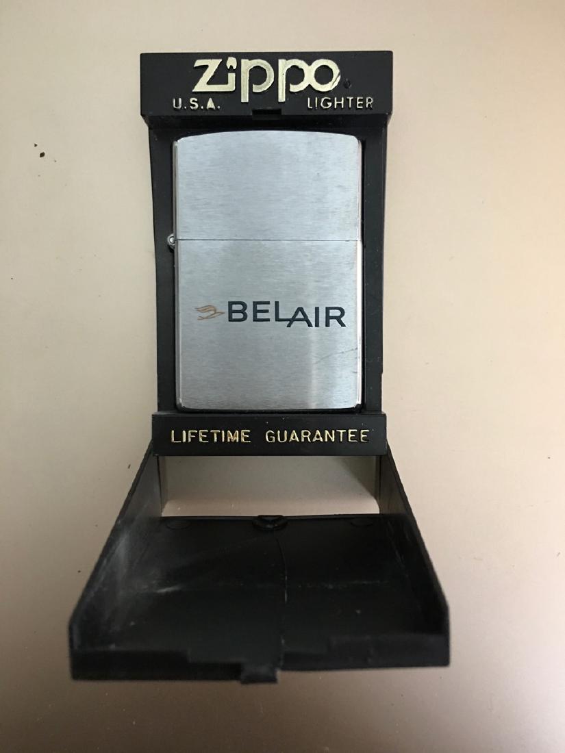 ZIPPO LIGHTER WITH BEL AIR CIGARETTE ADVERTISING: ZIPPO LIGHTER WITH BEL AIR CIGARETTE ADVERTISING. IN ORIGINAL CASE.