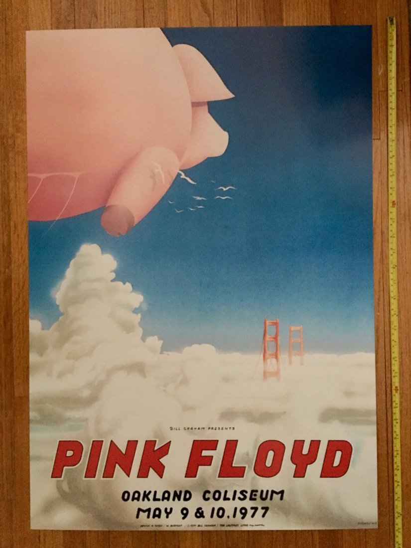 Pink Floyd Poster - Randy Tuten - 2nd: Renowned poster artist Randy Tuten used the famous flying pig as the subject of this oversized advertisement for Pink Floyd's Bay Area appearances in support of their album Animals. As boldly experime