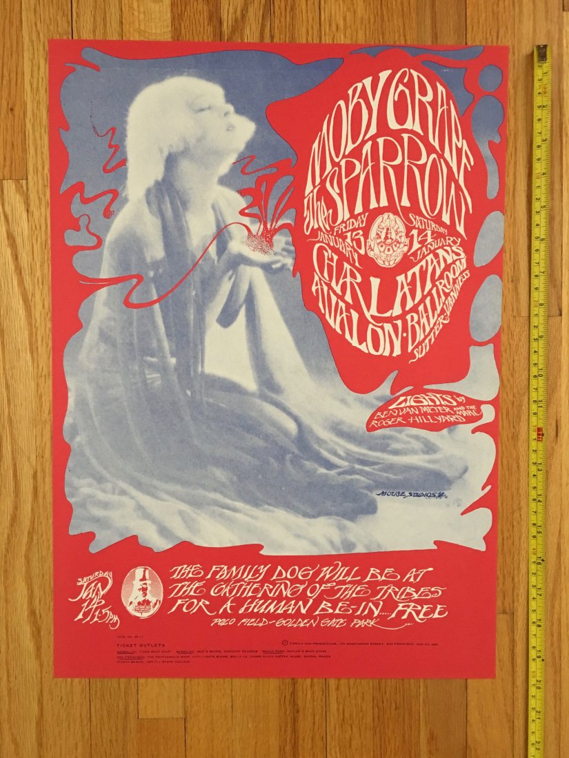 Moby Grape Poster - 1st B - FD043: Moby Grape Poster - 1st B - FD043. There are two variations of the 1st printing poster, both printed prior to the concert. 1st printing A has a "Double-H Press, San Francisco" credit in the lower righ