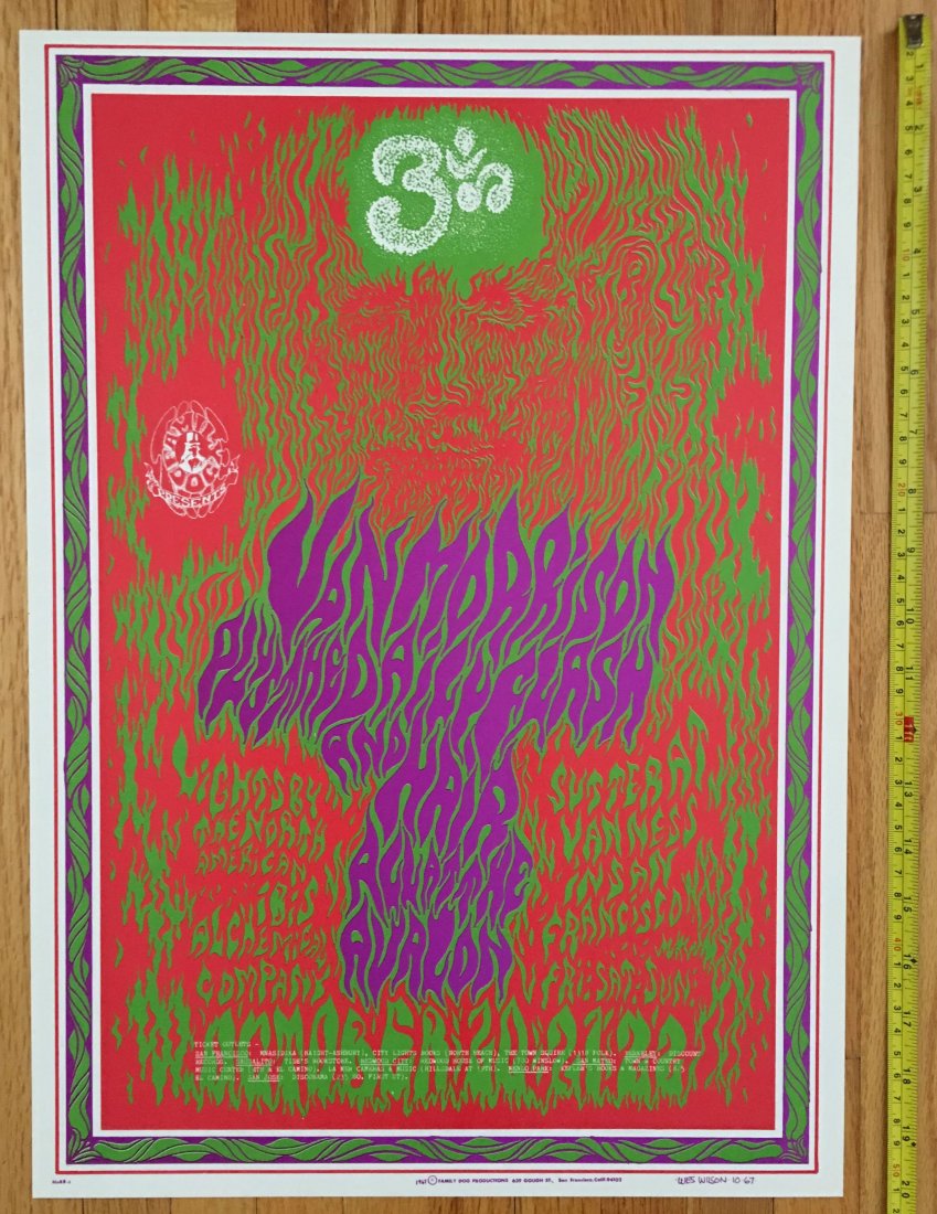 Van Morrison Poster - FD088 - 1st: Van Morrison Poster - FD088 - 1st. The poster was only printed once prior to the concert, although there is some color variation throughout the run. It measures 14 1/8" x 20". Wes Wilson. VENUE: Avalo