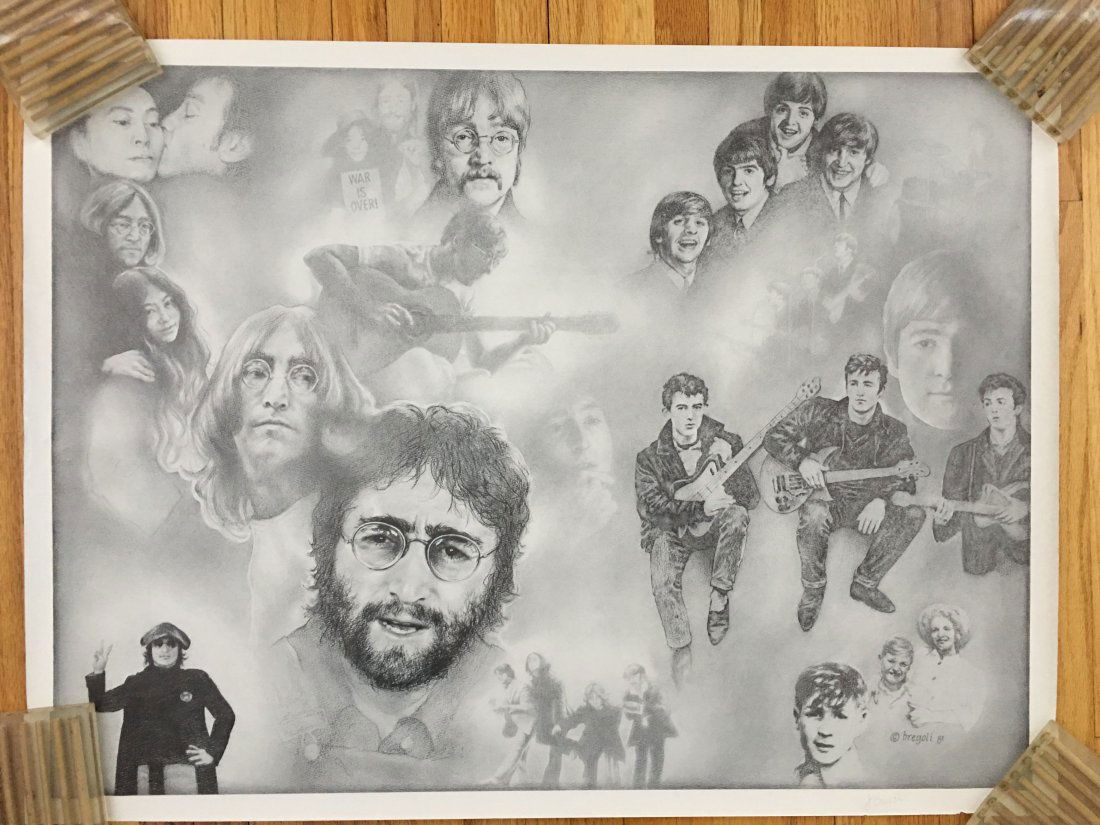 RARE - JOHN LENNON 1981 SIGNED POSTER: JOHN LENNON 1981 SIGNED POSTER. Signed by artist in pencil by artist JANE BREGOLI. Only available for a short time at fan club and other beatle -fest outlets. about 24 wide.