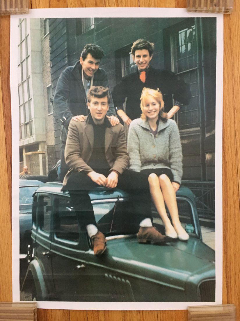 RARE - JOHN LENNON WITH FRIENDS IN LIVERPOOL: RARE - JOHN LENNON WITH FRIENDS IN LIVERPOOL. Fromm a personal photograph that was enlarged. about 20 inches tall.