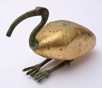 Ibisfigur (Museumsreplik, wohl &auml;gyptisch): Bronze und vergoldetes Holz. L.20cm.