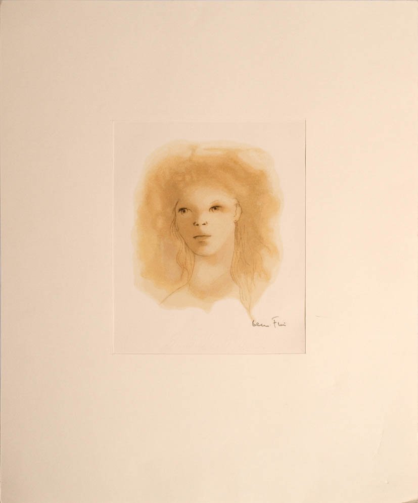 Fini, Leonor, 1908 - 1996: Mädchenkopf mit roten Haaren. Farblithographie, rechts unten im Stein sign., verlegt bei Les heures claires, Paris 1988. Blattgröße 24x19cm.