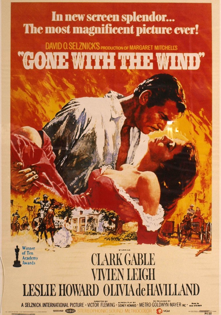 Filmplakat: 'Gone with the wind'. Unter rahmenlosem Glasträger. 100x70cm.