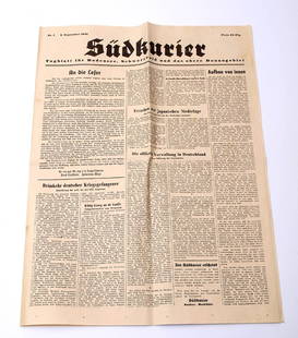 Südkurier-Tagblatt, 8.9.1945: Erste Ausgabe des Südkuriers nach dem Zweiten Weltkrieg.