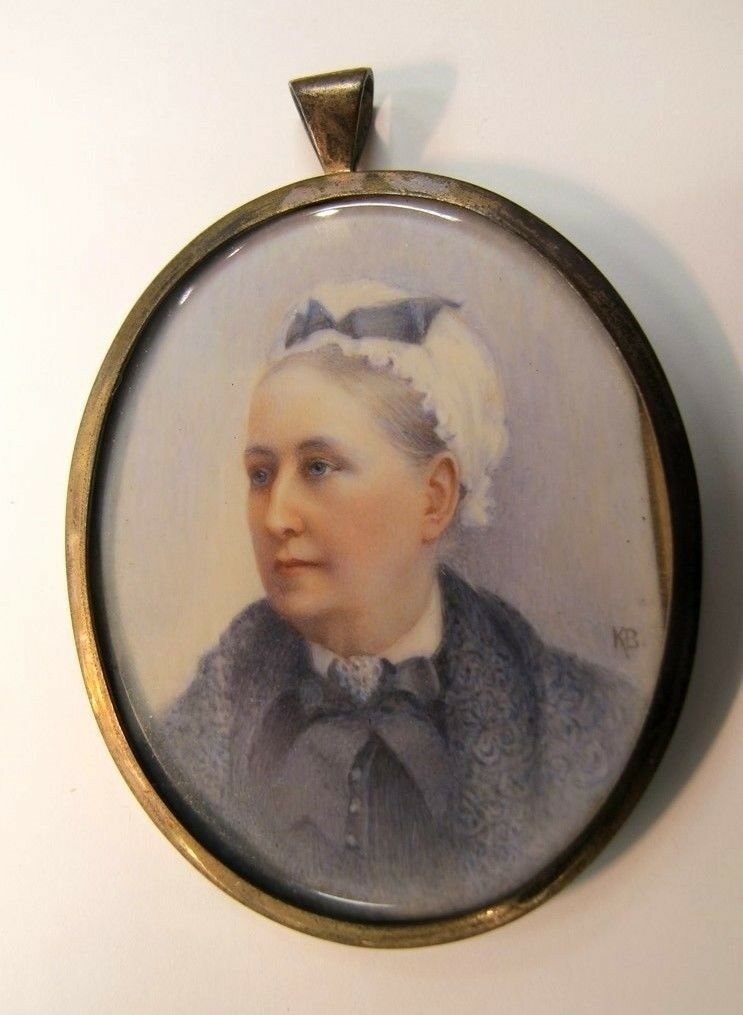 ca1880 2.5" Miniature Portrait Emily Erskine Signed KB Pendant Beautiful! (1 of 3)
