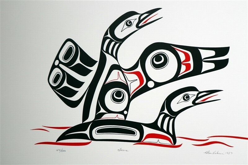 GLEN RABENA 1987 Signed Limited Edition Serigraph Loons Northwest Coast Artist (1 of 3)