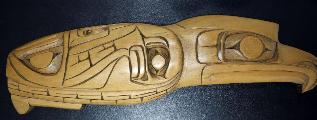 CHARLIE GEORGE "Eagle's Salmon" BC 19" Indigenous Cedar Carving 2010 (1 of 3)