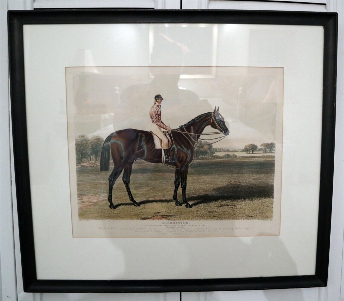 HERRING & Hunt Original Equestrian Engraving Epsom Winner :Coronation" 1841 (1 of 4)